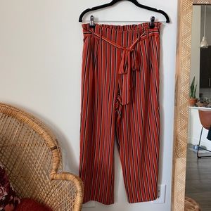 Zara Striped Tie Waist Wide Leg Pants